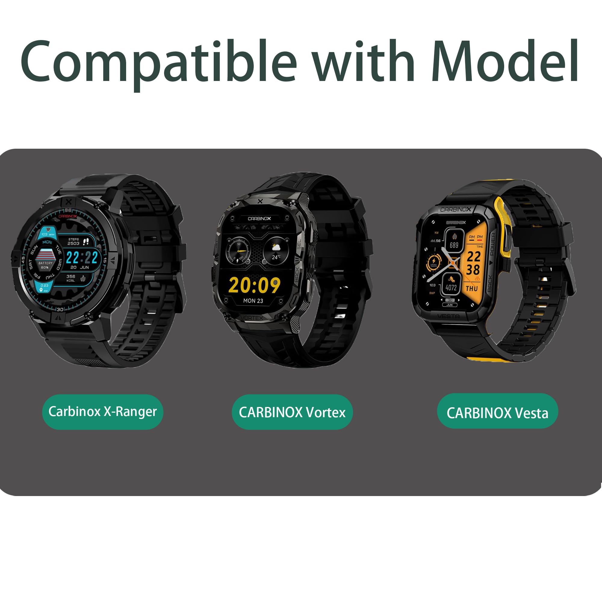 Lamshaw Compatible for Carbinox X-Ranger Bands, 22mm Breathable Nylon Woven Fabric Replacement Accessory Strap Compatible for Carbinox X-Ranger, Vortex, Vesta Smart Watch (2 Pack-Black+Gray)