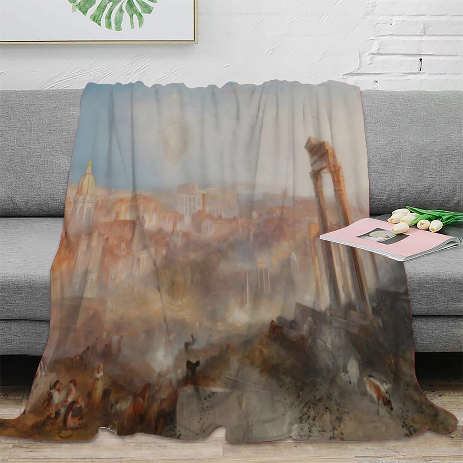 Jeté de canapé microfibre chaud ruines romaines couverture 150x200cm plaid