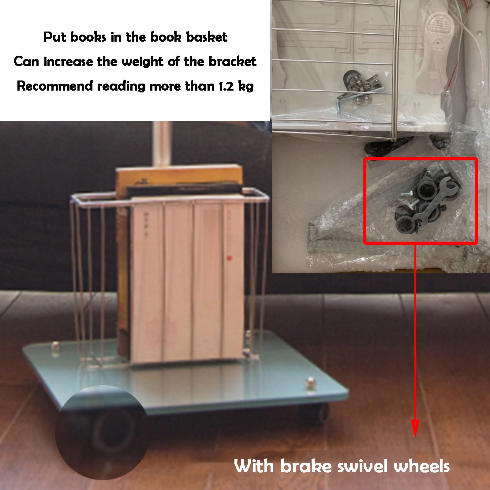 Support de livre de lecture avec panier de rangement, support réglable pour table de lit, très résistant pour livre de cuisine, manuel scolaire, partition de musique, maison, bureau, salle de classe