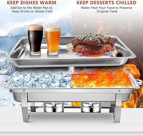 Miniatura 27 de Juego de 4 calentadores y calentadores de bufé de 8 cuartos de galón, juego completo de calentador de alimentos de acero inoxidable con bandeja