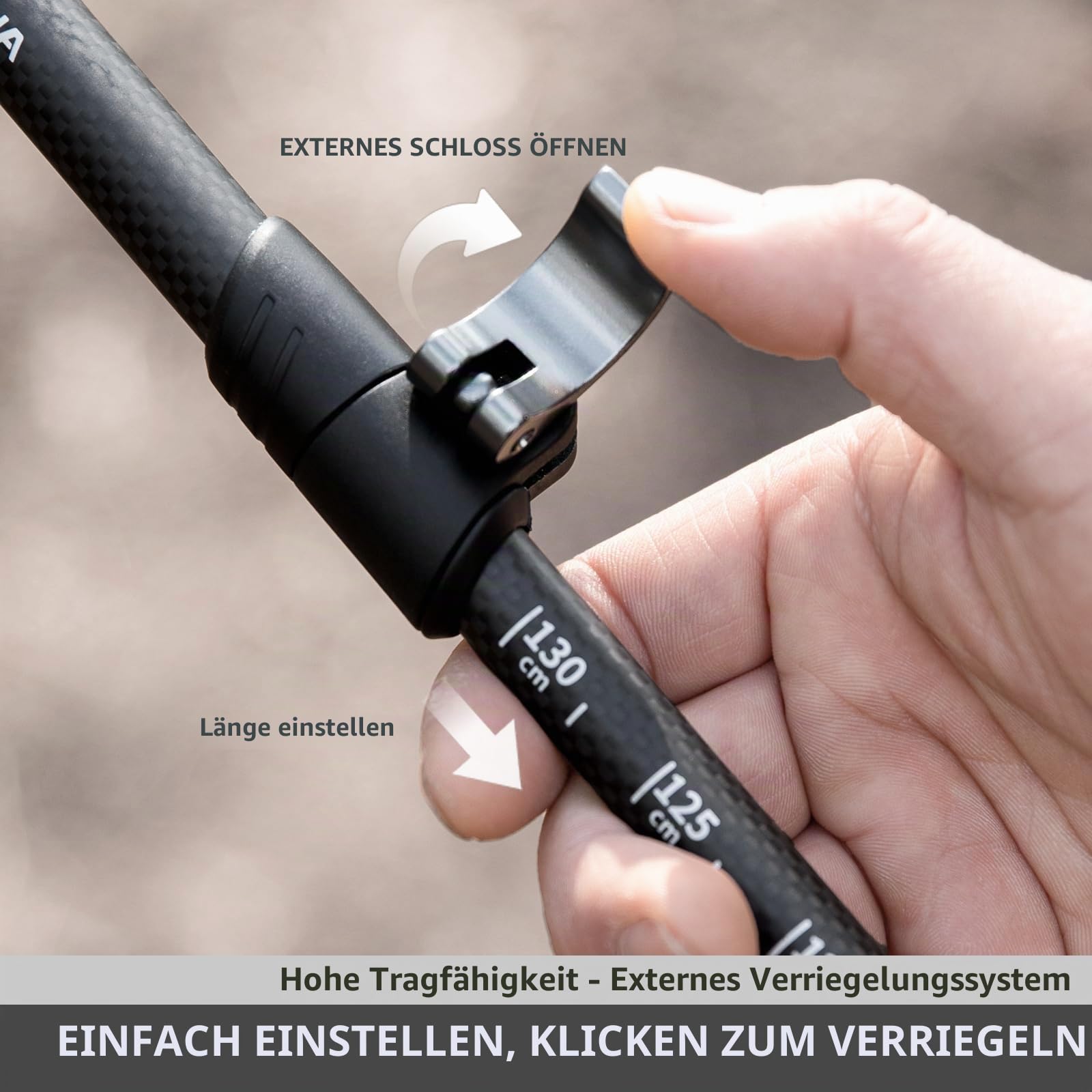BISINNA Carbon Wanderstöcke – Ultraleichte Trekkingstöcke mit Eva-Griffen | Unisex für Damen und Herren, geeignet zum Wandern, Nordic Walking & Skitouren
