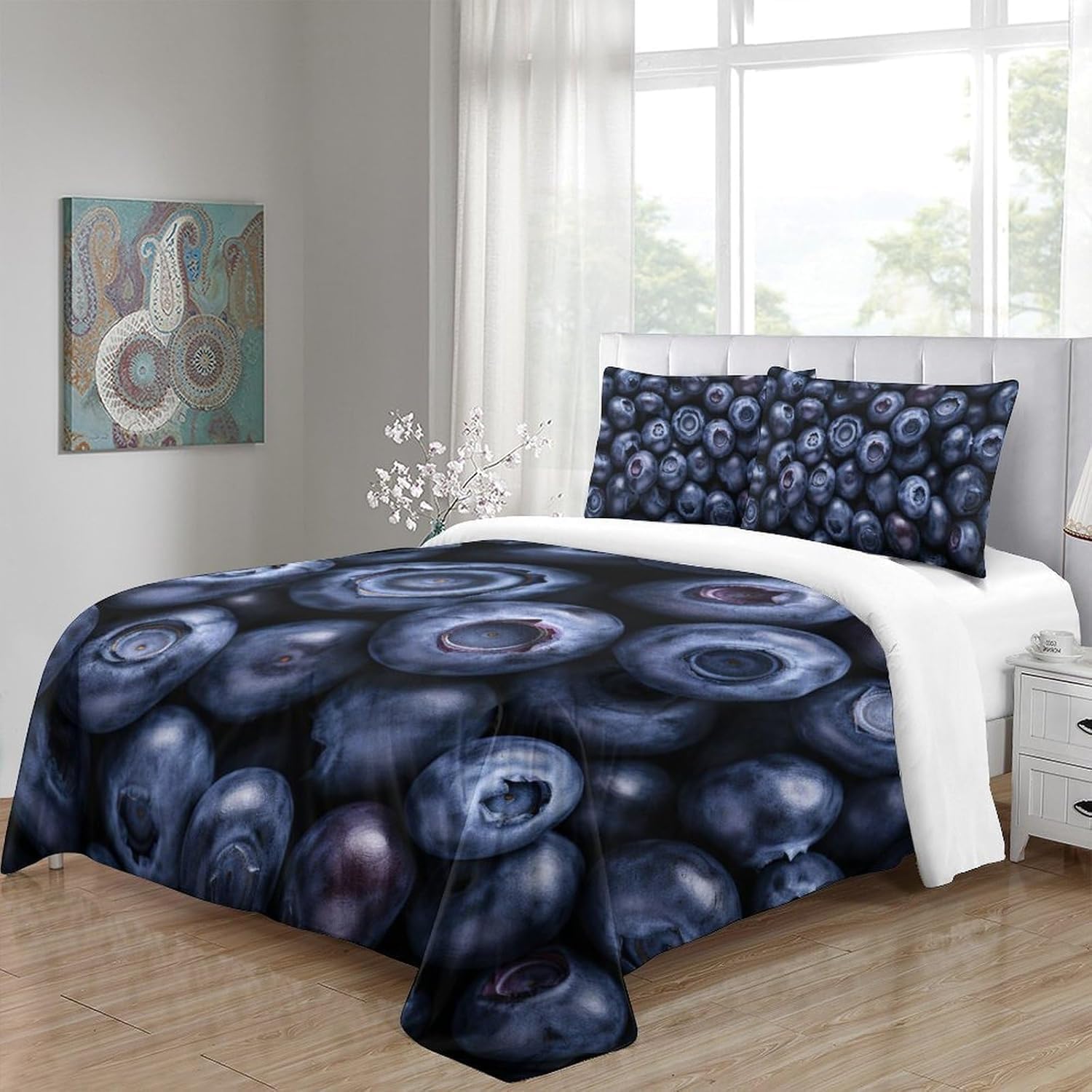 3D drukowane fioletowe jagody super king zestaw 3-częściowy zestaw pościeli z mikrofibry owoce poszewka na kołdrę 260 x 220 cm z 2 poszewkami na poduszki 50 x 75 cm i zamkiem błyskawicznym j.1530