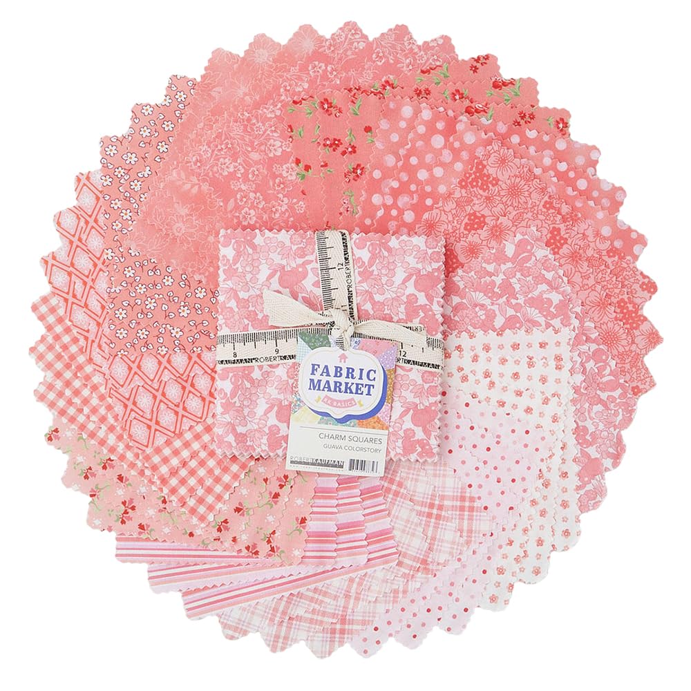 Robert Kaufman Assorted Flowerhouse Fabric Market Guava Charm Square 42 5-Inch Squares Charm Pack Chs-1428-42