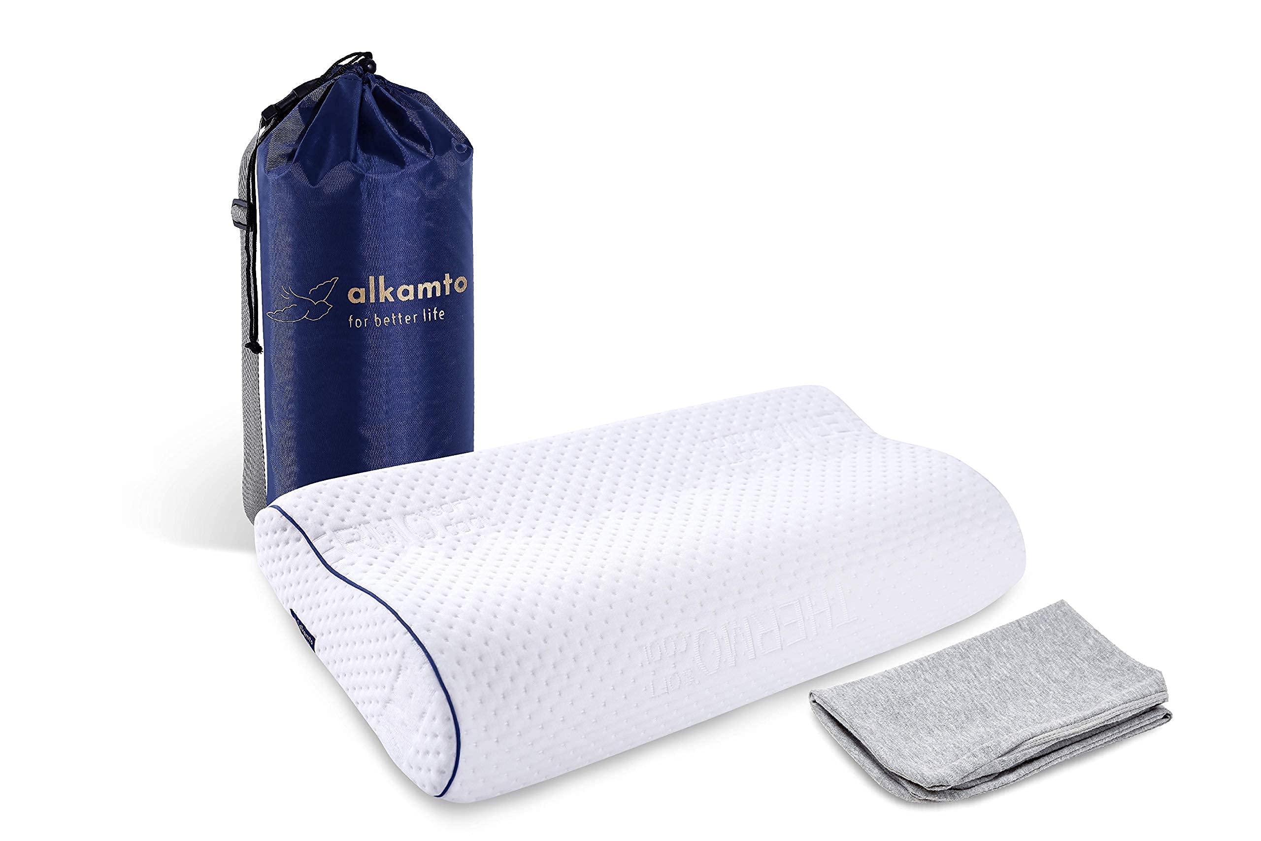 Alkamto Orthopedic Memory Foam Pillow - Cervical Pillow - Thermal Regulating pillow case with extra cotton cover--neck support pillow for Sleeping Cervical Pillow-Side Back Sleepers-carry bag