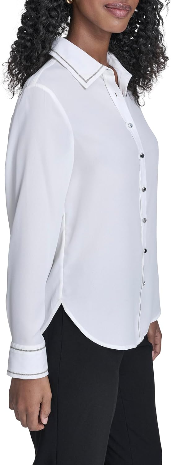 Calvin Klein Womens Long Sleeve Button Up Collared Blouse - Image 3