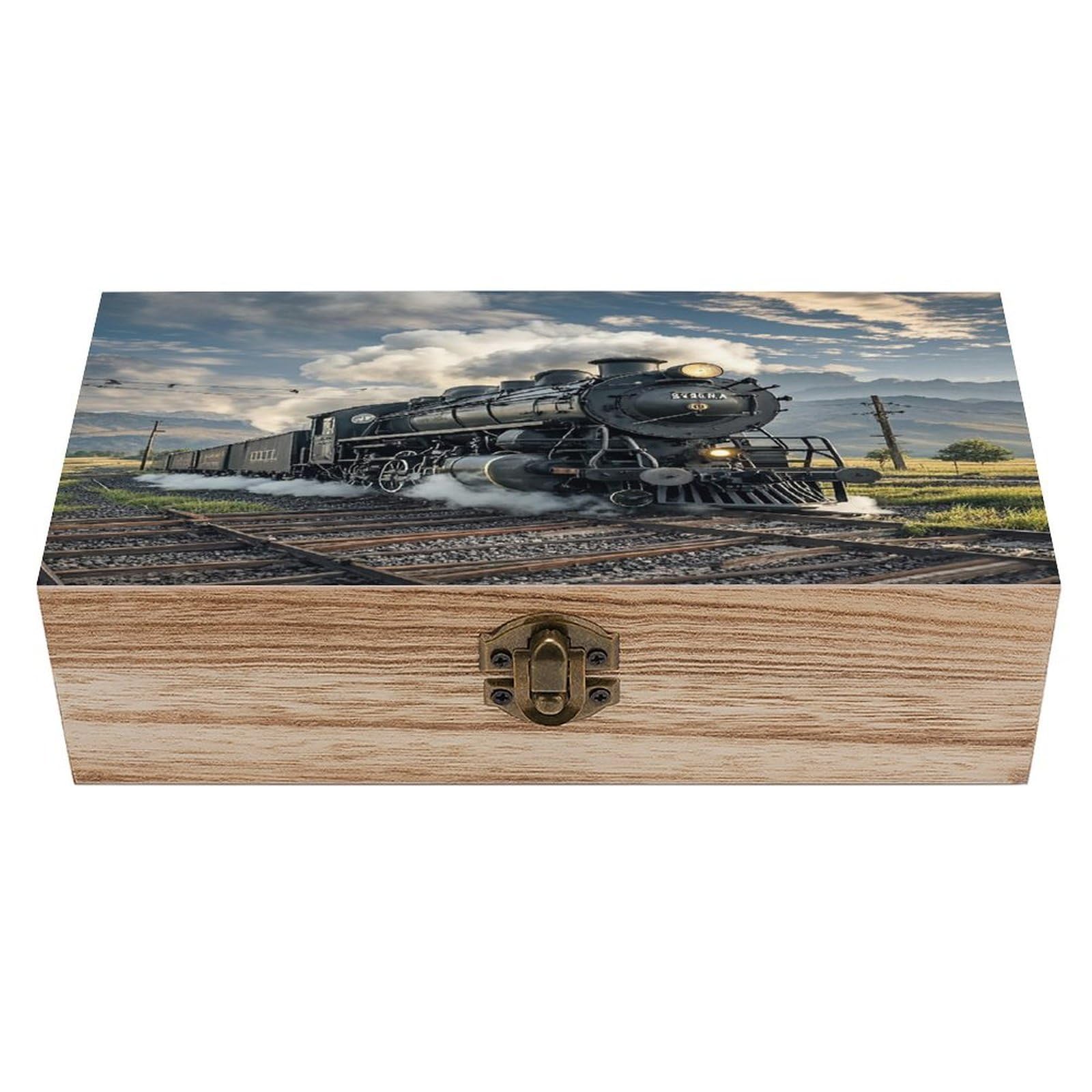 FekiLoot Steam Locomotive Train Wooden Box with Hinged Lid Vintage Storage Box Beautifully Wood Keepsake Boxes Jewellery Organiser & Trinket Holder Unique Gift Ideas for Men & Women