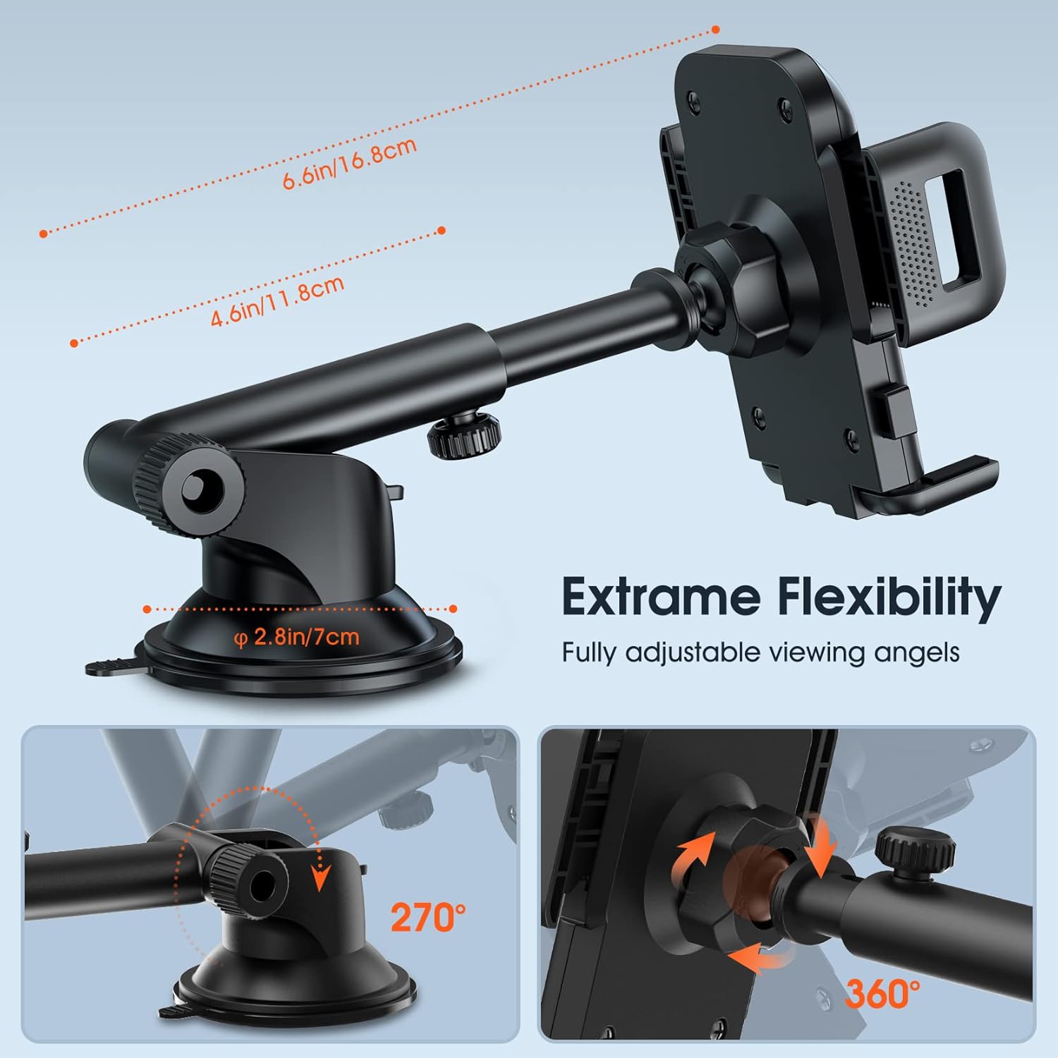 Discount Phone Mount for Car, Universal Car Phone Holder Mount with Hands-Free Strength Suction Cup Long Arm Dashboard Windshield Phone Mount Compatible with iPhone 13 12 11 Pro Max, Galaxy Note and More
