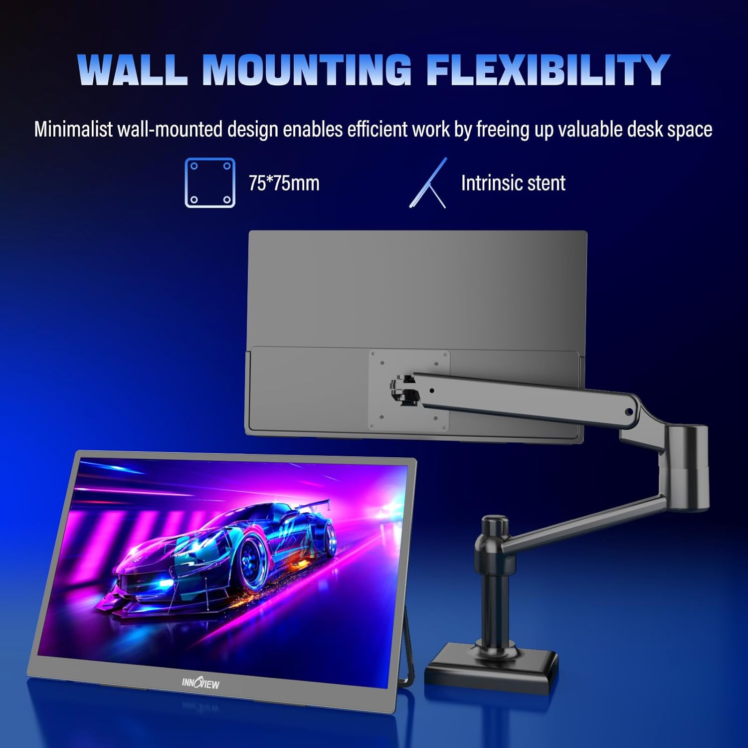 InnoView 2K Portable Monitor 18.5" 2560x1440p QHD 120Hz 100% sRGB USB-C Standard HDMI Gaming Monitor,HDR Travel External Second Screen for Laptop, PC, Game Consoles