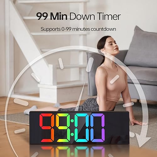 Miniatura 6 de JALL Reloj de pared digital grande de 16.2 pulgadas con segundos, sincronización Bluetooth, alarma LED grande, color RGB, temperatura DST para aula,