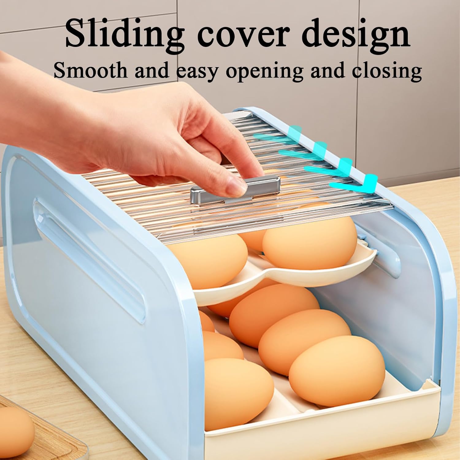 Egg Holder for Fridge - 2-Tier Automatic Rolling with Sliding Lid | Egg Holder Countertop Storage Box for Freezer, Home, Kitchen, Pantry, Cabinet, Apartment, Restaurant, Farmhouse