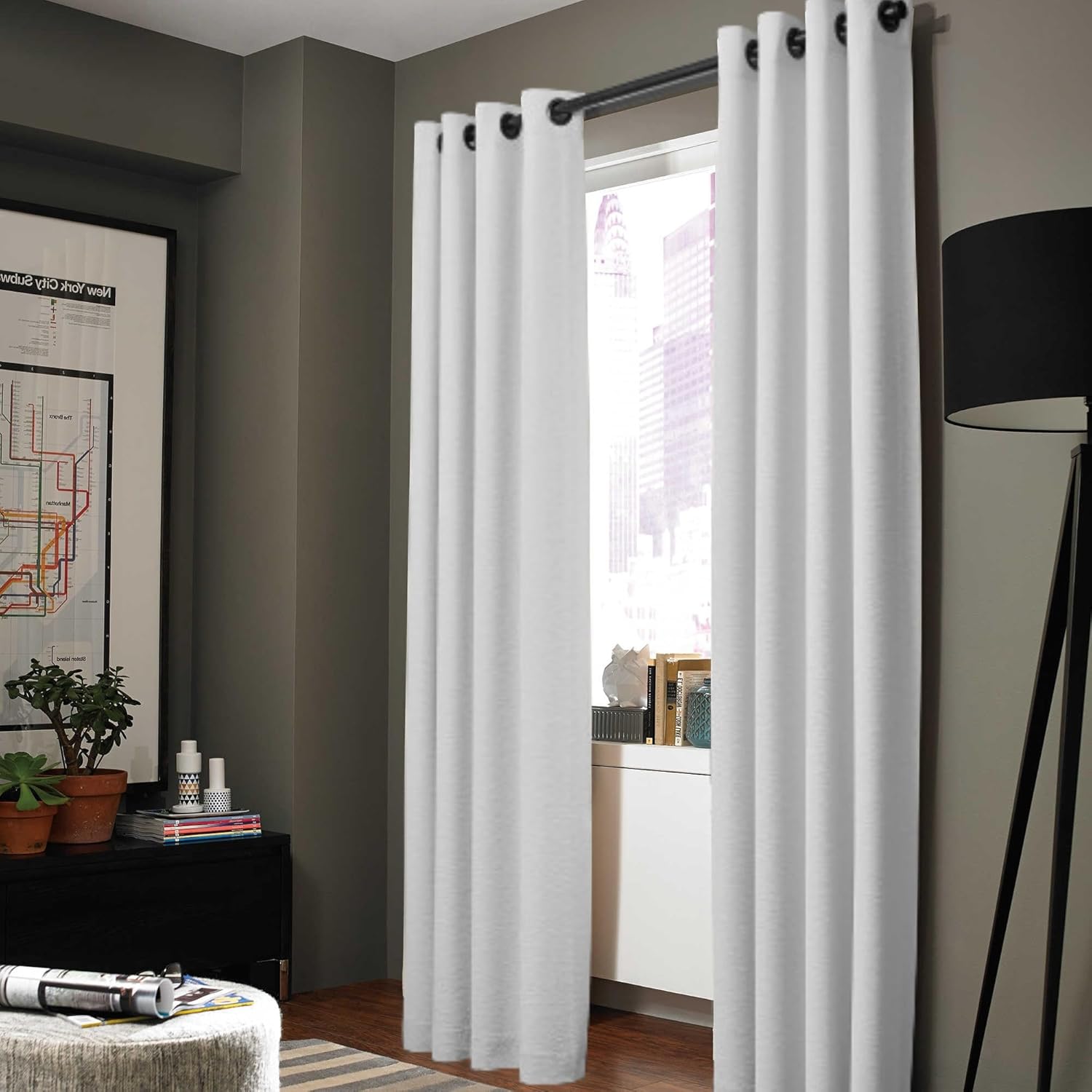 Gorgeous Home Linen (AAA) K92 Set Solid Window Curtain Bronze Grommet 3 Layered Foam Lined 100% Thermal Blackout 220 GSM Treatment. 95" (White Off)