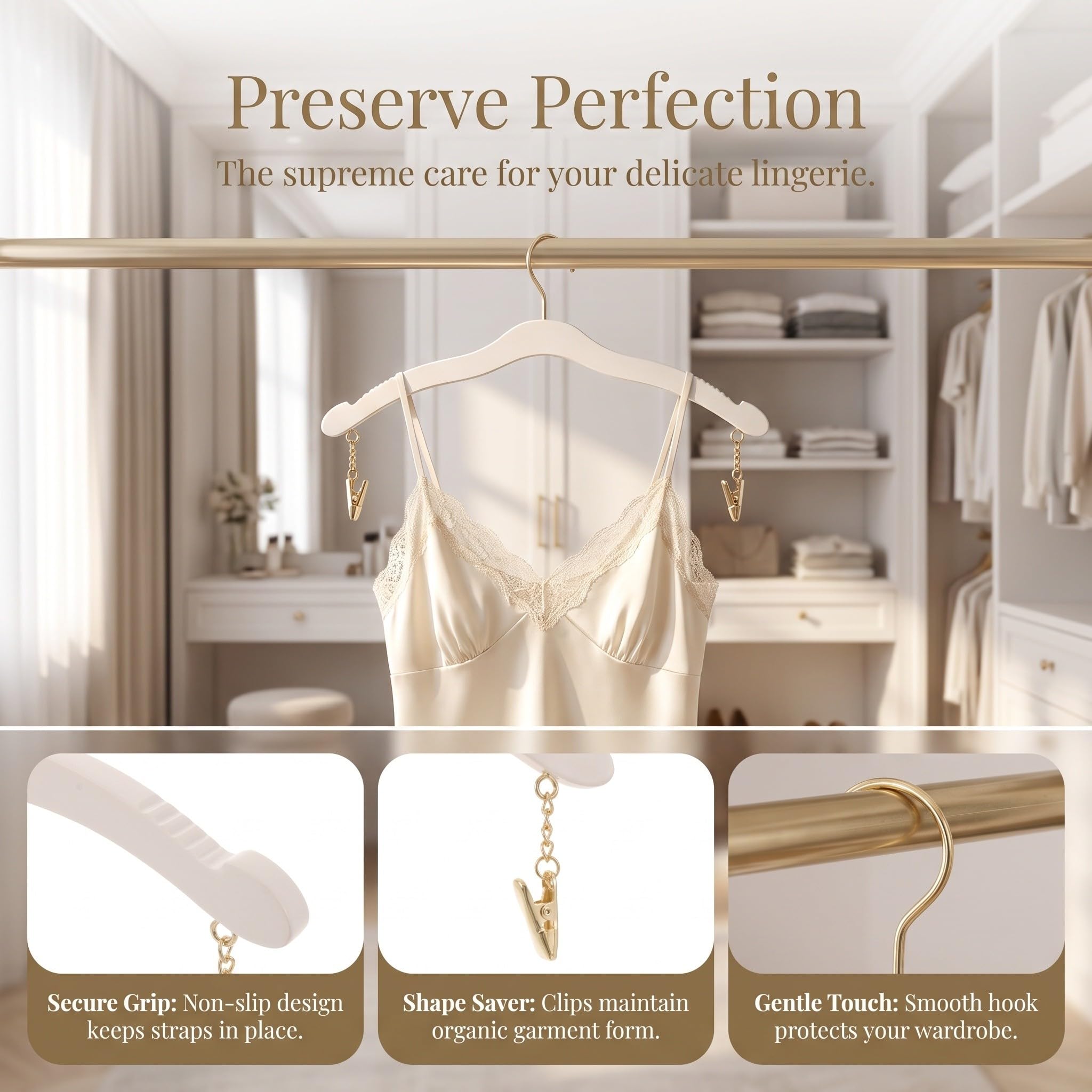 10 Perchas para lencería con Clip de Metal Dorado para Bralettes y