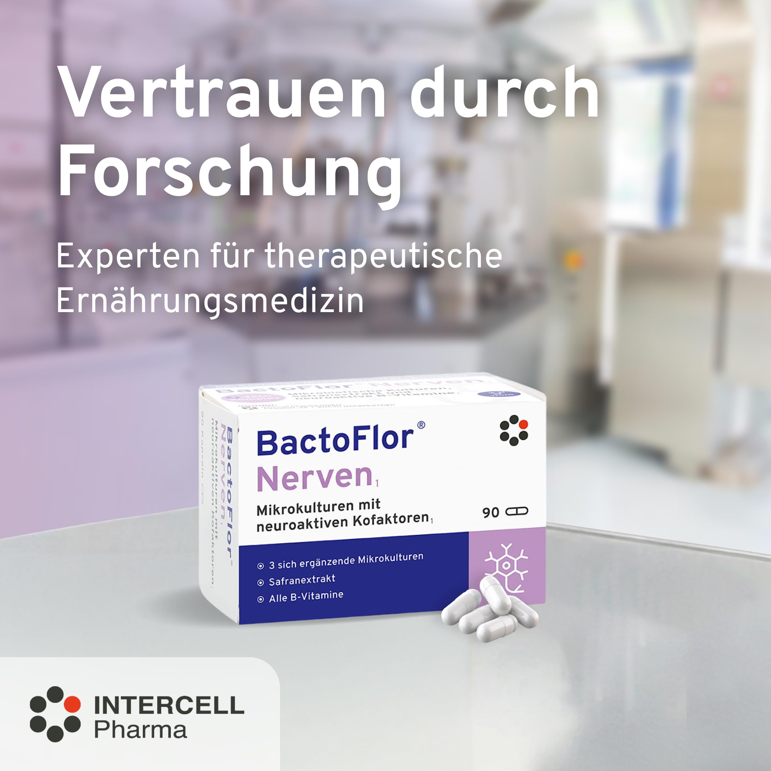 BactoFlor® Nerven - Probiotika für Darmsanierung mit Vitamin B Komplex & Folsäure (90 Kapseln) - 3 Bakterienstämme mit Biotin, Safran & Lactobacillus - Vitamin B1, B2, B3, B6, B12 - laktosefrei