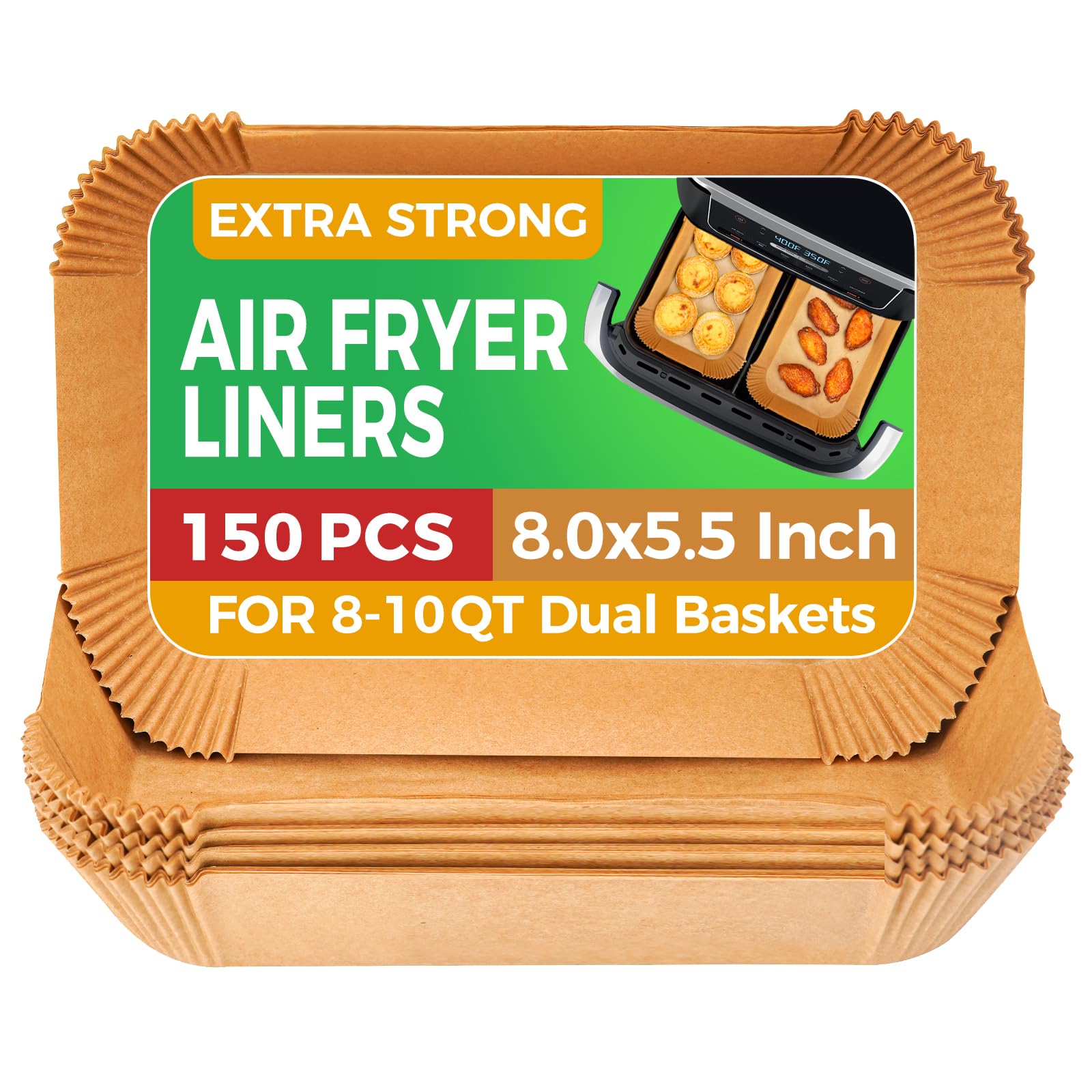 Air Fryer Liners Disposable for Dual Basket 8x5.5 Inch Rectangle 150Pcs