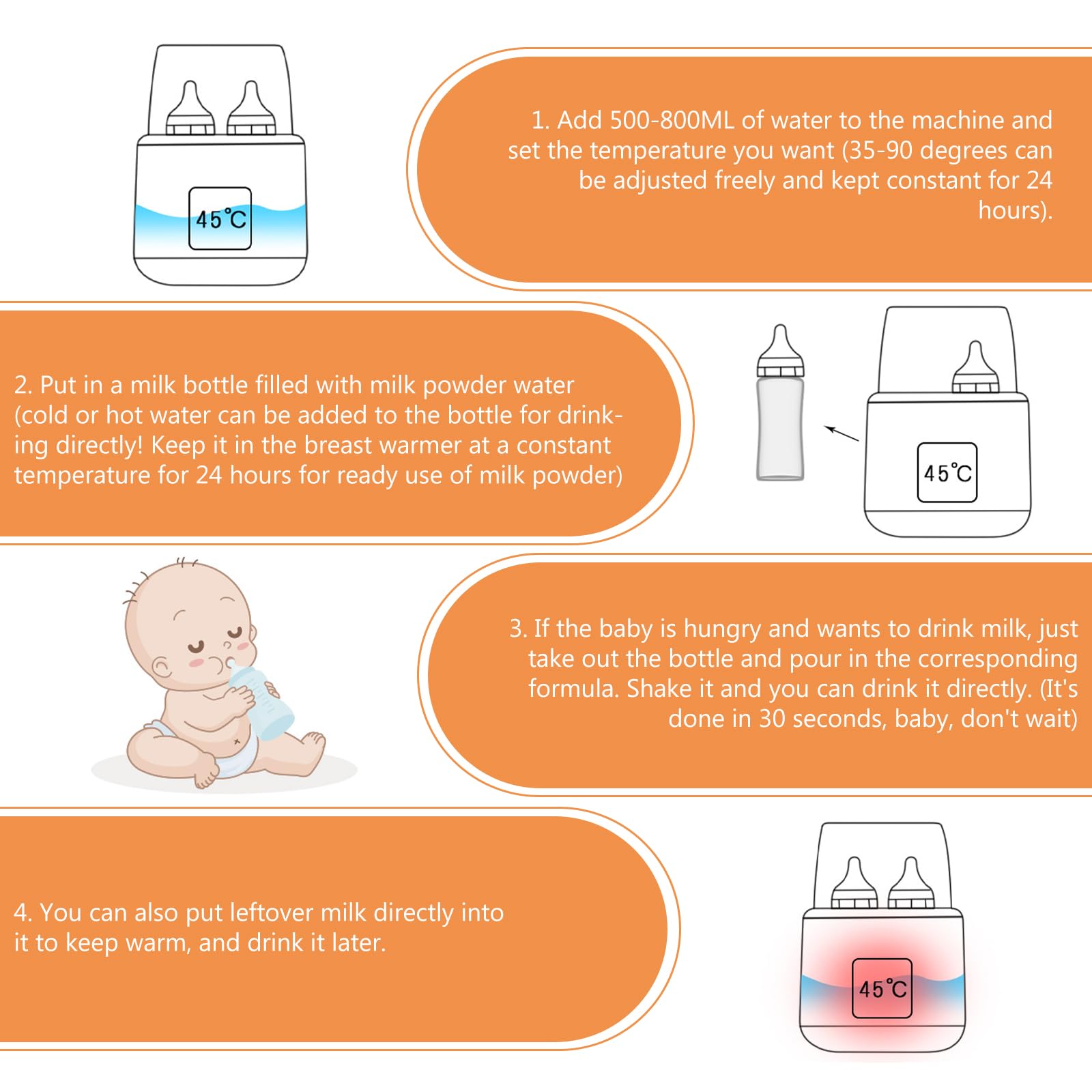 Flaschenwärmer Baby, Hält die Wärme 24H, Sterilisator für Babyflaschen, Babyflaschen 8-in-1, Modular für bis zu 4 Babyflaschen, Baby Flaschenwärmer für Muttermilch, Flaschen Sterilisator Baby