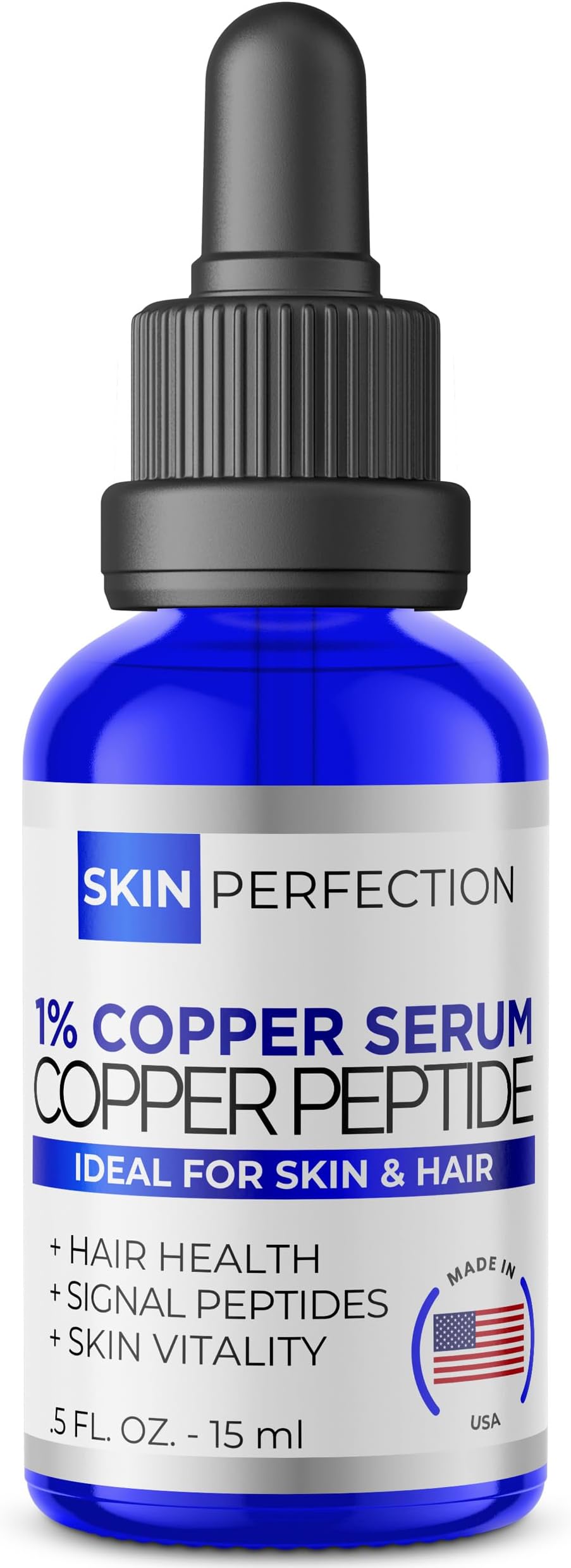 Skin Perfection 1% GHK-Cu Copper Peptide Serum for Face and Neck 0.5 fl oz | Ready-to-use 1% GHK-Cu copper peptides serum. Face, neck, scalp Vegan, 0.5 fl oz.