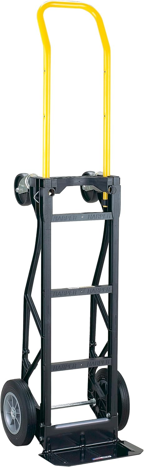 Harper Trucks PGDY8635P 700 lb Capacity Glass Filled Nylon Convertible Hand Truck and Dolly with 10" Flat-Free Solid Rubber Wheels,Black with Yellow Handle - Convertible Dolly - 