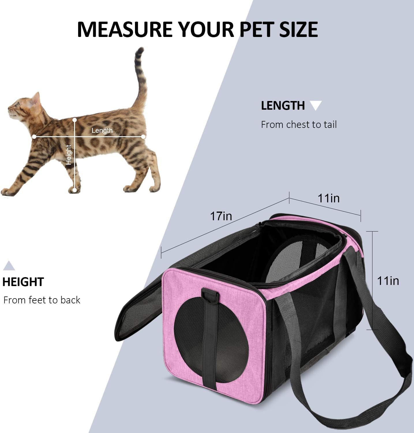 Moyeno Cat Carriers Dog Carrier Pet Carrier for Small Medium Cats Dogs Puppies up to 15 Lbs, TSA Airline Approved Small Dog Carrier Soft Sided, Collapsible Waterproof Travel Puppy Carrier - Pink : Pet Supplies