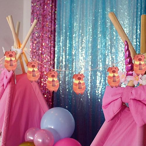 Miniatura 6 de Bonita cadena de luz de cerdo con botella de leche, alambre de cobre suave en forma de cerdo para ropa de cama, cumpleaños de niños, San Valentín,