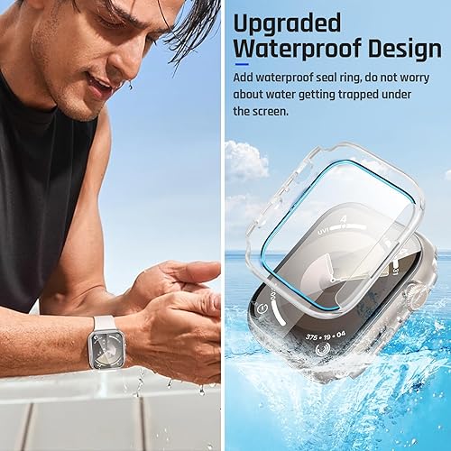 Miniatura 3 de Goton Funda impermeable compatible con Apple Watch de 1.57 pulgadas, SE Series 6 5 4 con protector de pantalla de vidrio templado, iWatch funda
