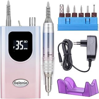 Delanie Electric Nail Drill 35,000 RPM, Rechargeable Drill for Gel Nails and Nail Polish, Manicure Set with Electric Nail File and 6 Bits, Suitable for Nail Technicians and Beginners - Gradient Pink
