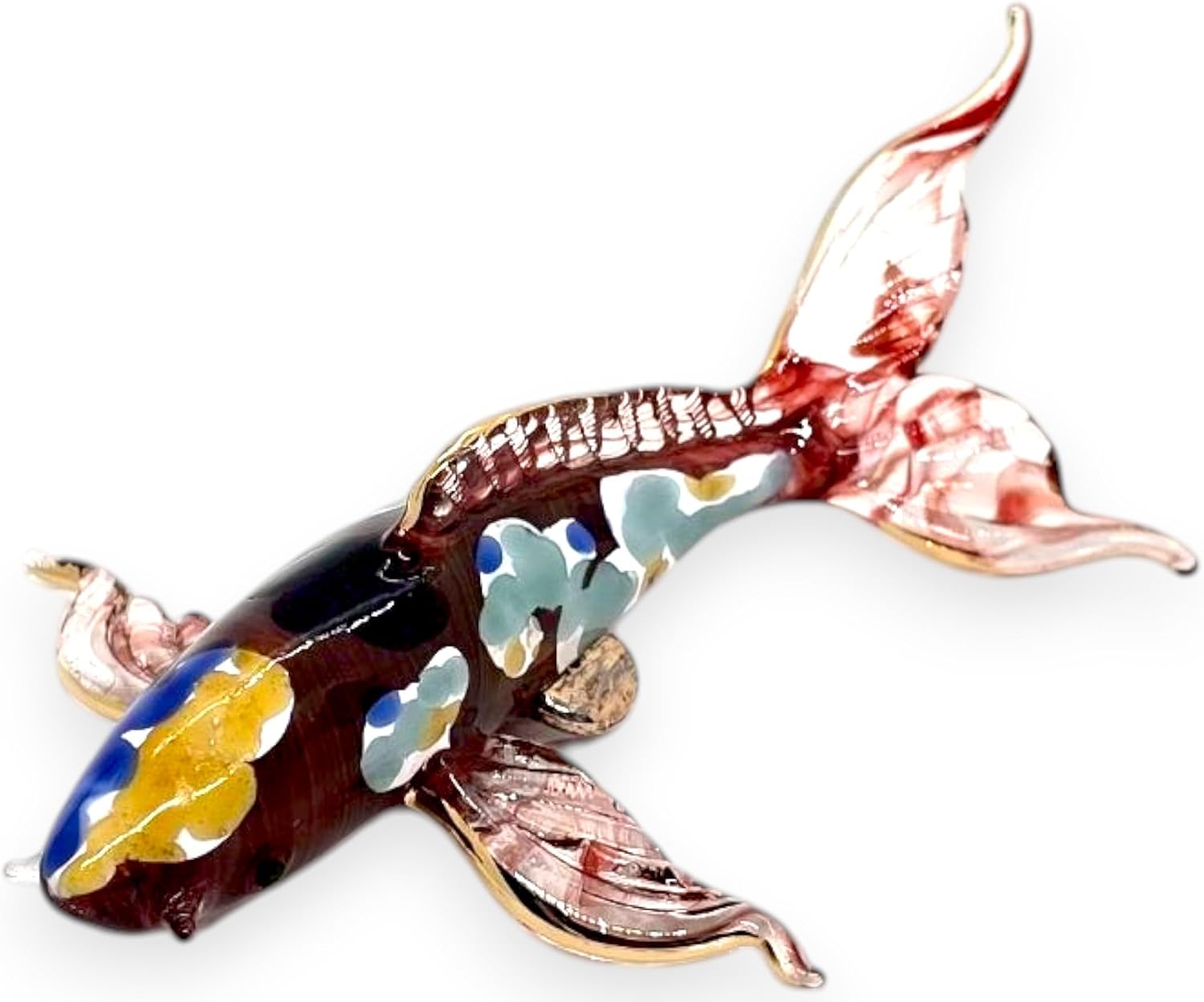 WitnyStore Tiny 4½" Red Blue Yellow Koi Fancy Carp Fish Figurine - Miniature Hand Blown Painted Glass Aquatic Animal Colorful Freshwater Fishes Crystal Decorative Collectible Figurines Décor Gifts image 2