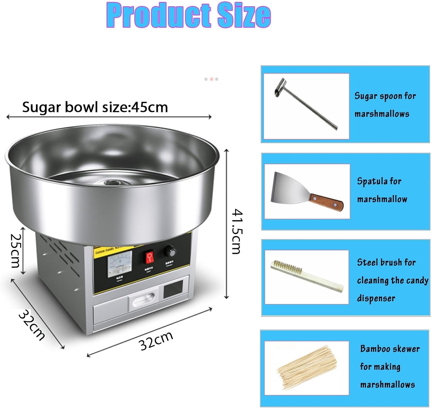 1200W Commercial Cotton Candy Machine, Electric Candy Floss Maker with Stainless Steel Bowl, Sugar Scoop & Storage Drawer - Perfect for Birthday Parties & Snack Shops