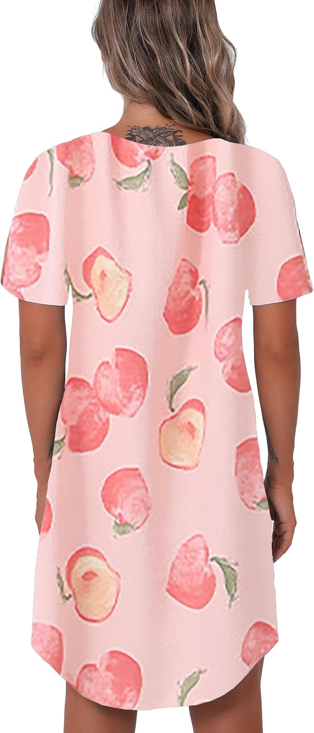 Cotton Sleep Shirts for Women Soft Sleepwear Loose Fit Night Shirts V-neck Nightwear - Image 3