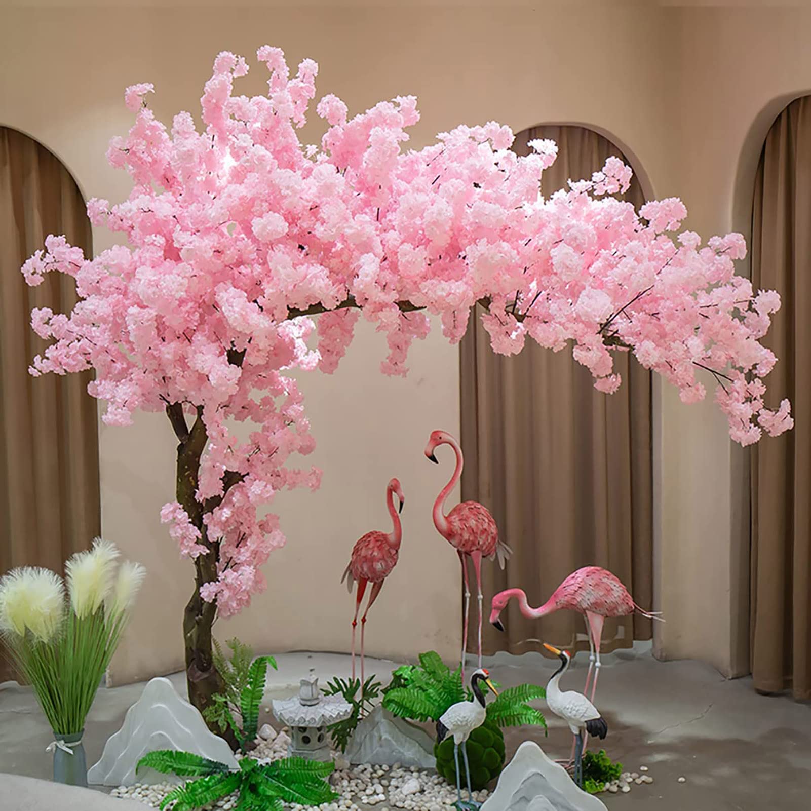 Fleur de pecher artificiel en soie rose haut de gamme pour grand decor de centre commercial