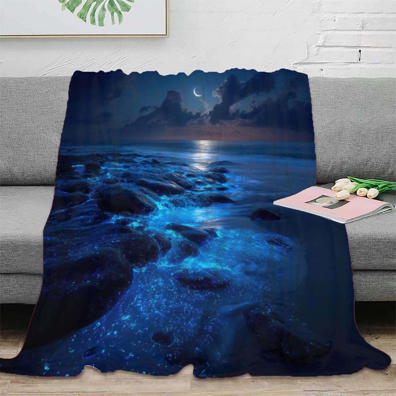 Couverture imprimé 3D paysage de mer plaid lit douillet cadeau couple
