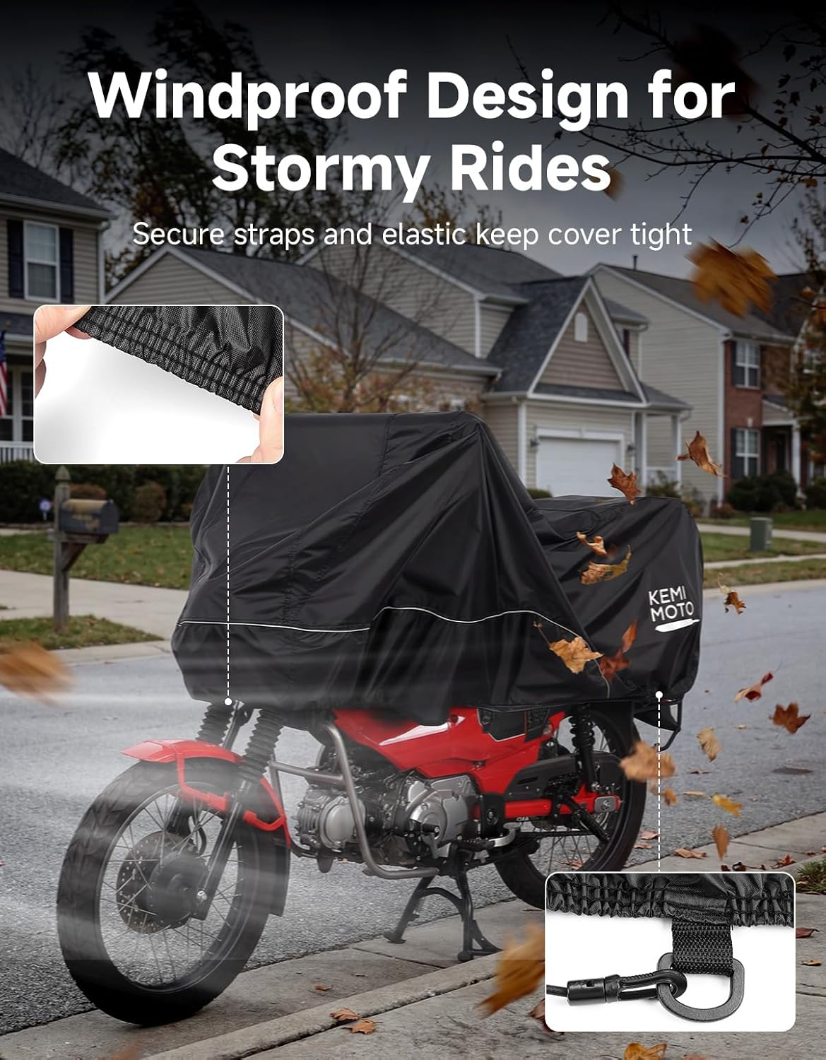 KEMIMOTO Waterproof Motorcycle Half Cover Outdoor Indoor Parking Compatible with CT125 Trail 125 Hunter Cub Zuma 125 Ruckus Scooter All Weather Dust Sunlight Rain Lightweight Windproof Cover