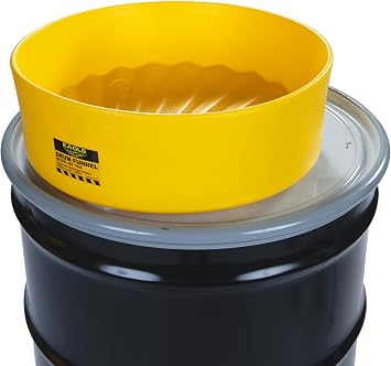 Eagle 1660 Drum Funnel 18 Diameter, Yellow HDPE, Fits 30 & 55 Gallon Drums, 6 Side Walls to Reduce Splashing, Spout Fits 2 NPT Bung, Durable & Chemical-Resistant Made in the USA