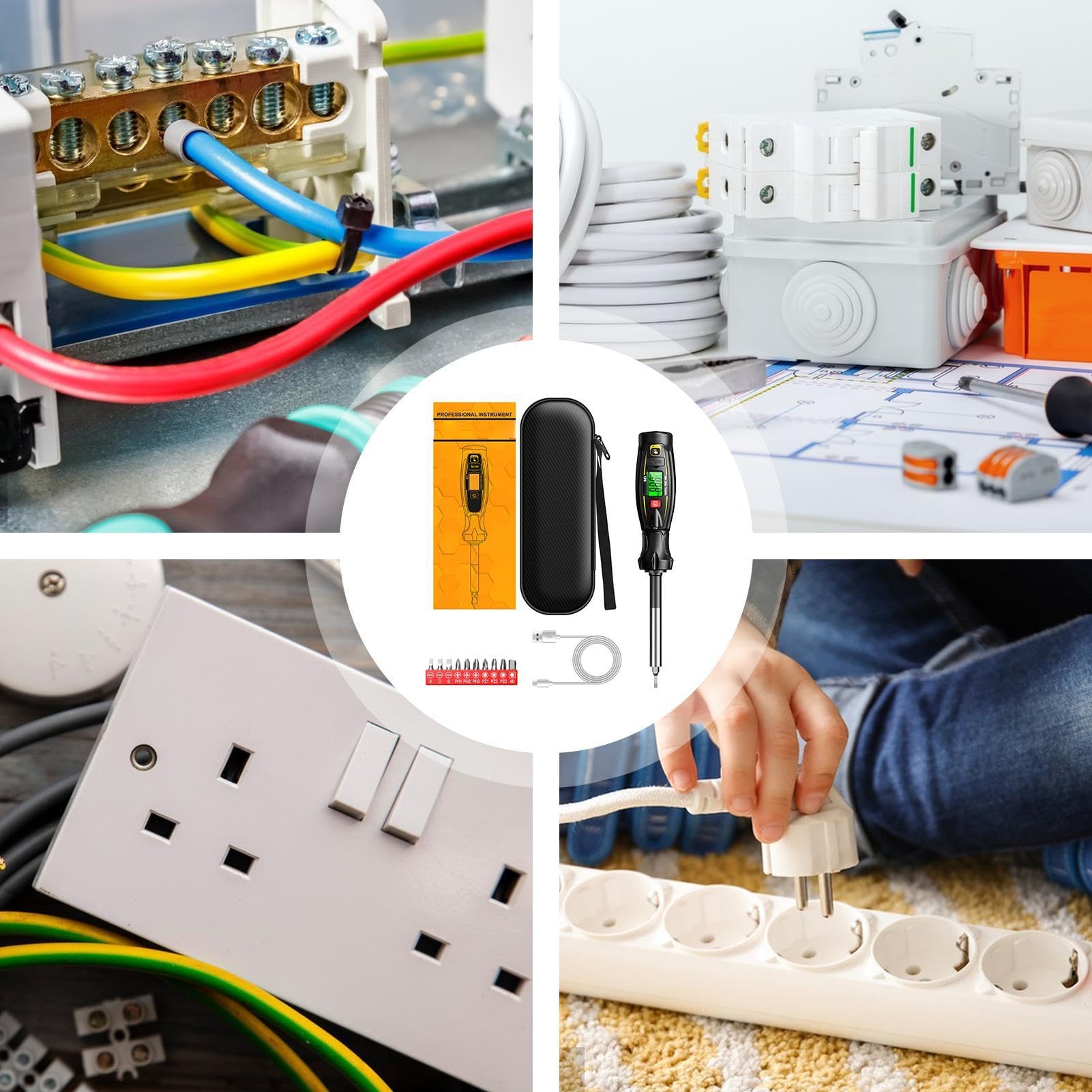 Testeur d'électricité Affichage LCD sans contact | Tournevis volt détecteur pour Mécaniciens Bricoleurs Techniciens Électriciens Maison Bureau Garage Atelier Luminaires Prises