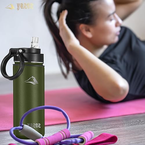 Miniatura 8 de Botella de agua deportiva  Botellas de agua de acero inoxidable de 32 onzas  3 tapas botella de agua reutilizable de doble pared para gimnasio,