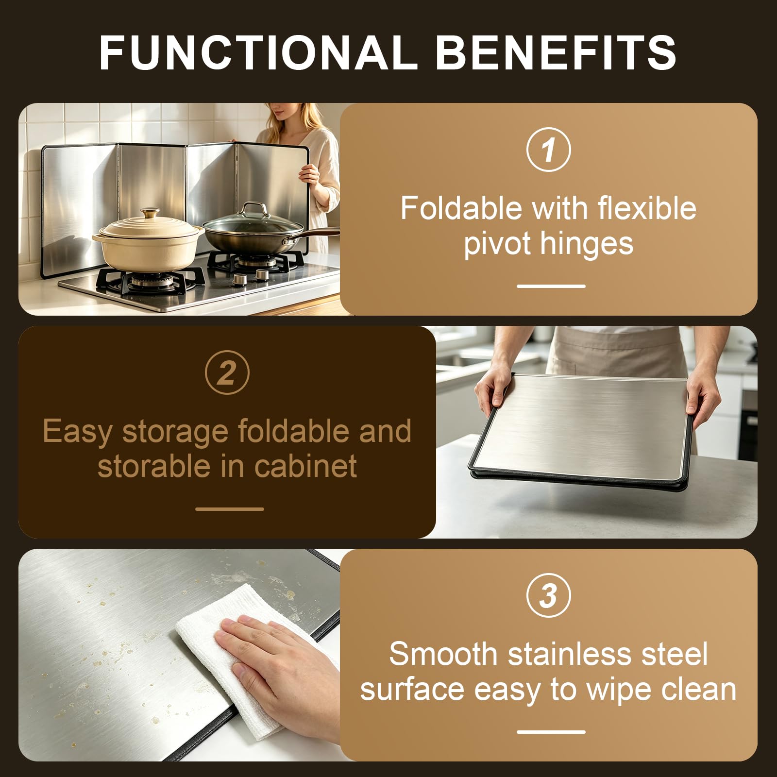 Protector contra Salpicaduras de Cocina, Panel De Protección contra Salpicaduras Plegable De Acero Inoxidable para Cocinas a Gas y Sartén(45 * 80 * 50cm)