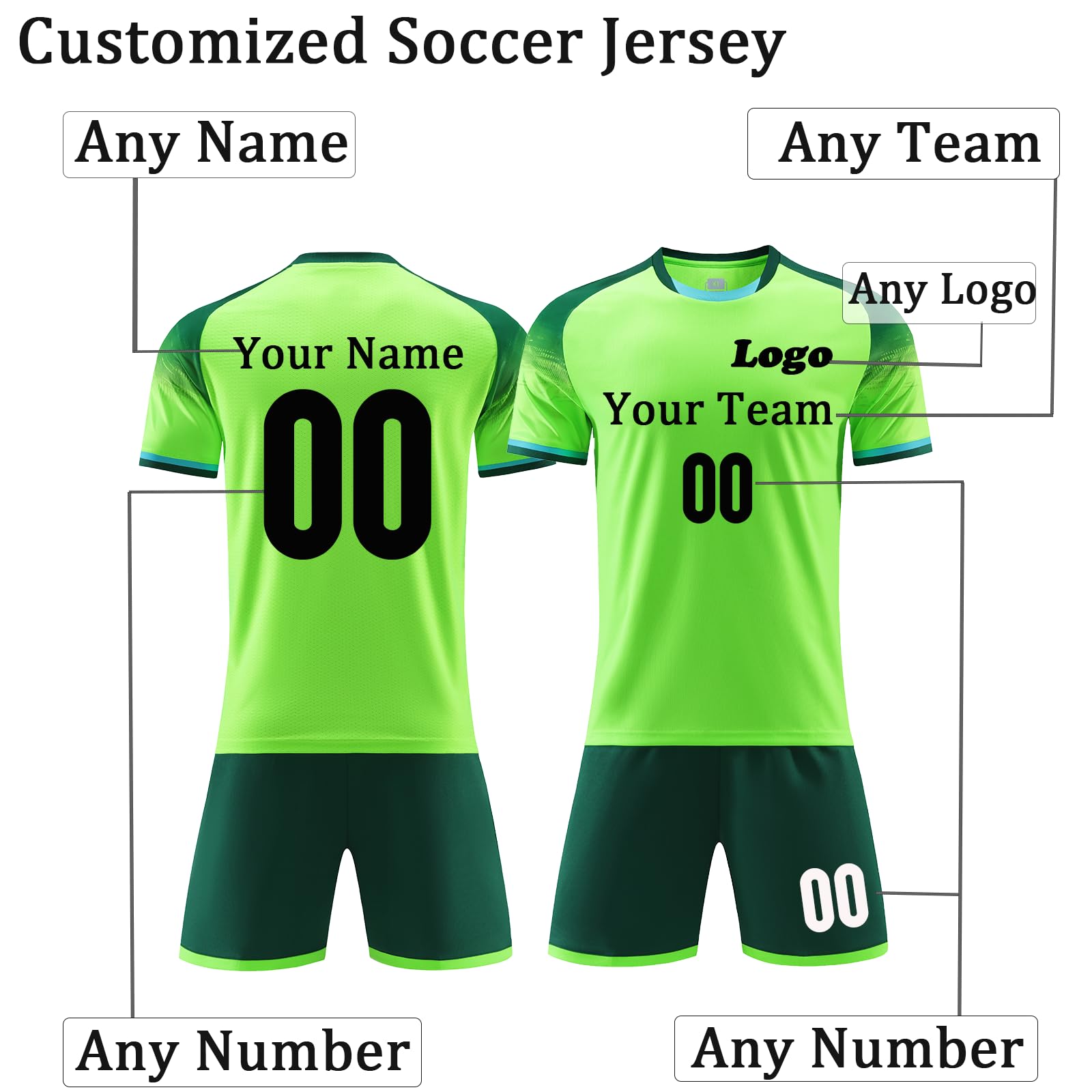 Soccer Jersey Personalized Soccer Shirt and Shorts Set with Name Number Team/Sponsor Custom Jersey Soccer for Men Women