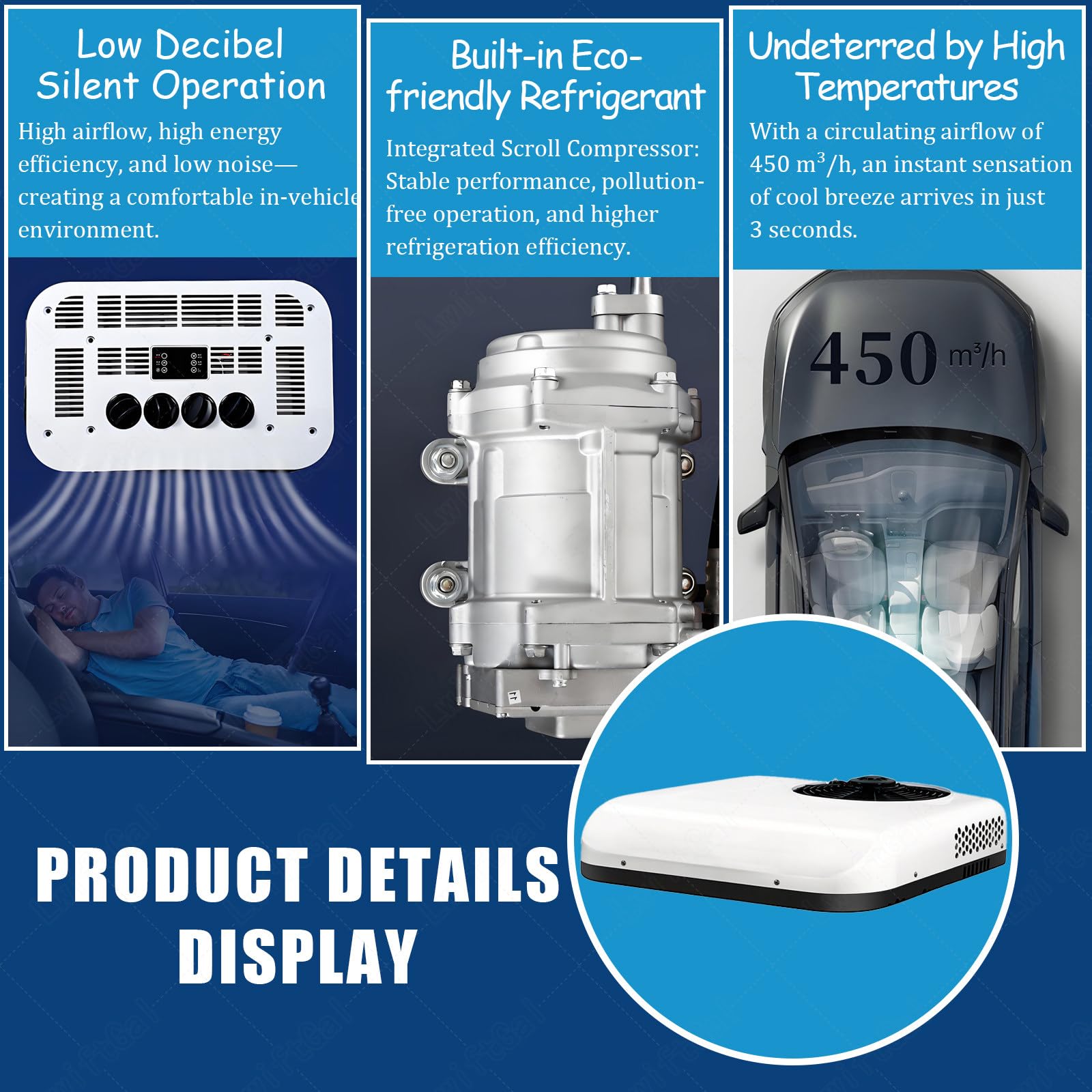 Condizionatore d'Aria da Tetto per Camper da 850W con Funzione di Raffreddamento/Raffreddamento+Riscaldamento,12V/24V. per Camper,Furgoni,Escavatori,Roulotte,Autobus 24V-Cooling