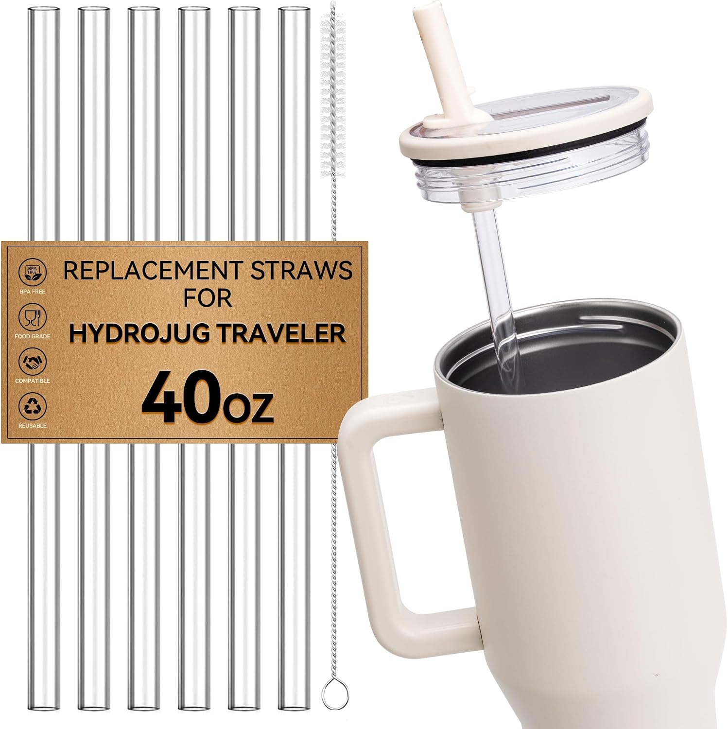 Straw For HydroJug Traveler 40 oz Tumbler, Replacement Straws For Hydro Jug