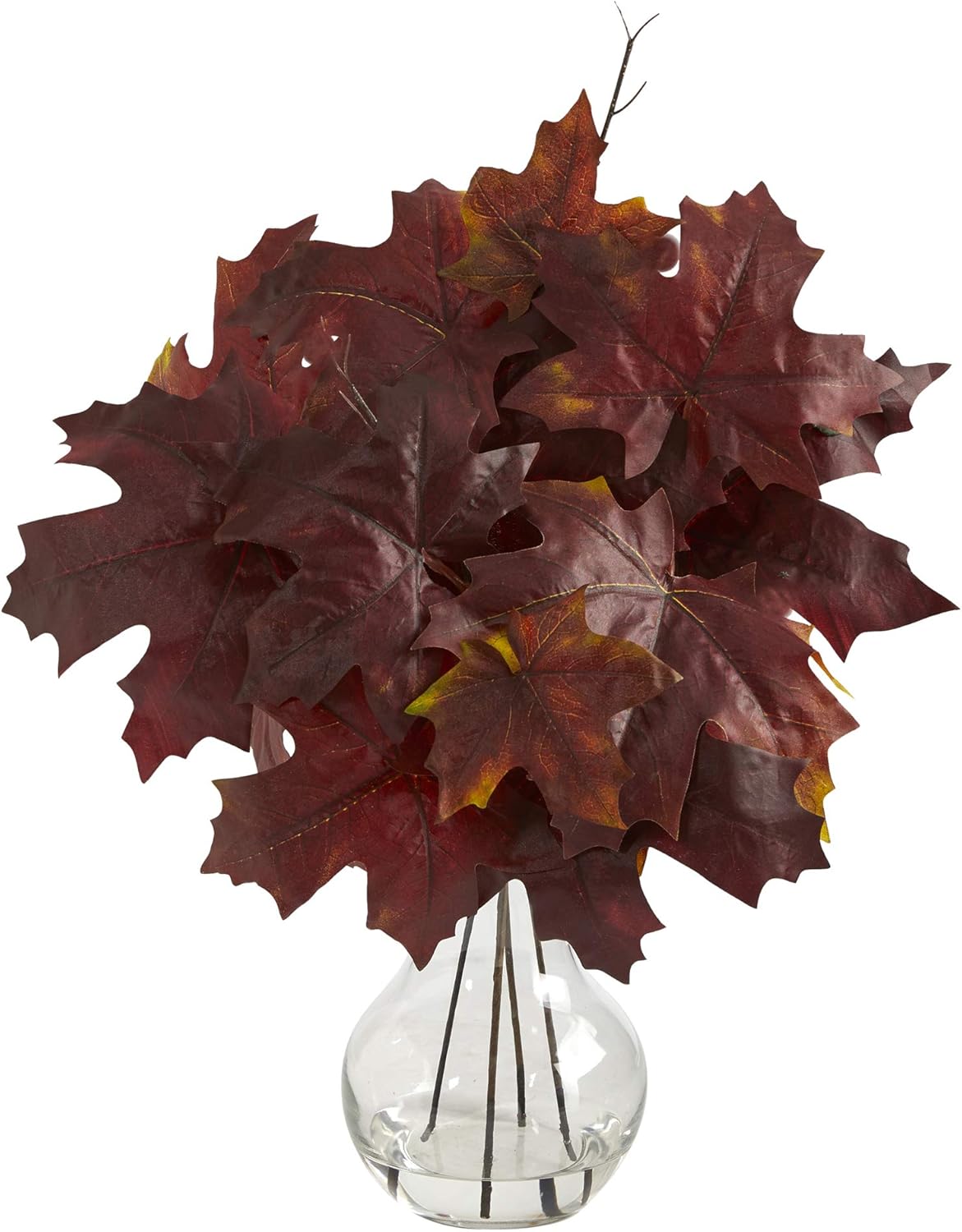 Nearly Natural 18in. Autumn Maple Leaf Artificial Plant in Glass Planter