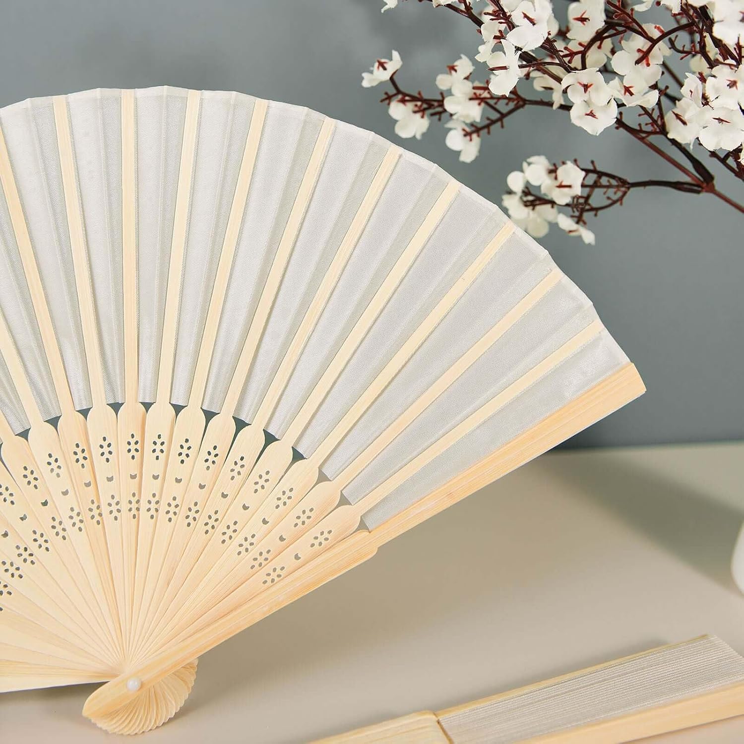 Efavormart 5 Pack Ivory Asian Silk Folding Birthday Banquet Event Wedding Party Favor Fans