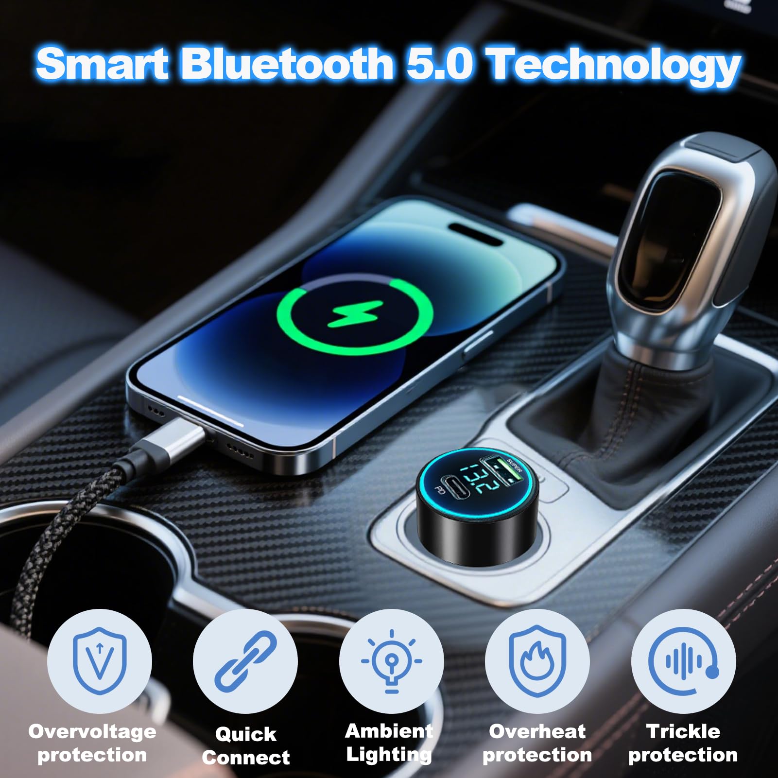 85w Accendisigari USB C Distributore Caricatore Con 65 W Qc E 20 W Pd, Caricatore Da Auto Con Cavo USB C, Adattatore Da 12 V, Adattatore per Accendisigari per Presa Di Corrente