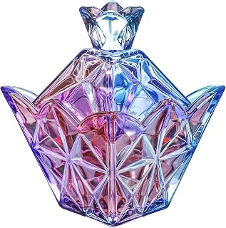 SOCOSY Royal Embossed Clear Glass Apothecary Jar With Lids, Candy Jar Containers Wedding Candy Buffet Jars Crystal Jewelry Box Food Jar 7oz (Purple)