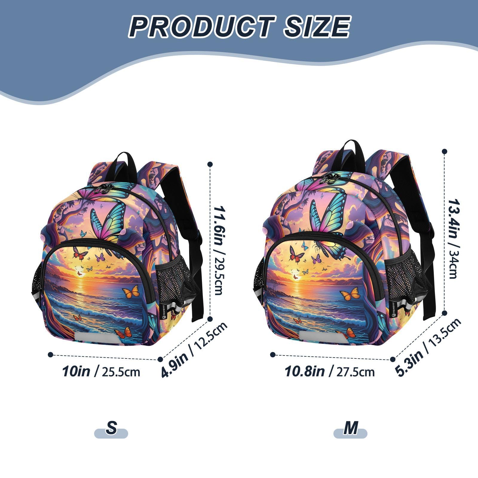 Butterfly Ocean Sunset Toddler Harness Backpack for Boys Girls 3-6 Years Kids Backpack with Anti Lost Safety Leash Baby Protection Backpack for Travel Preschool Walking