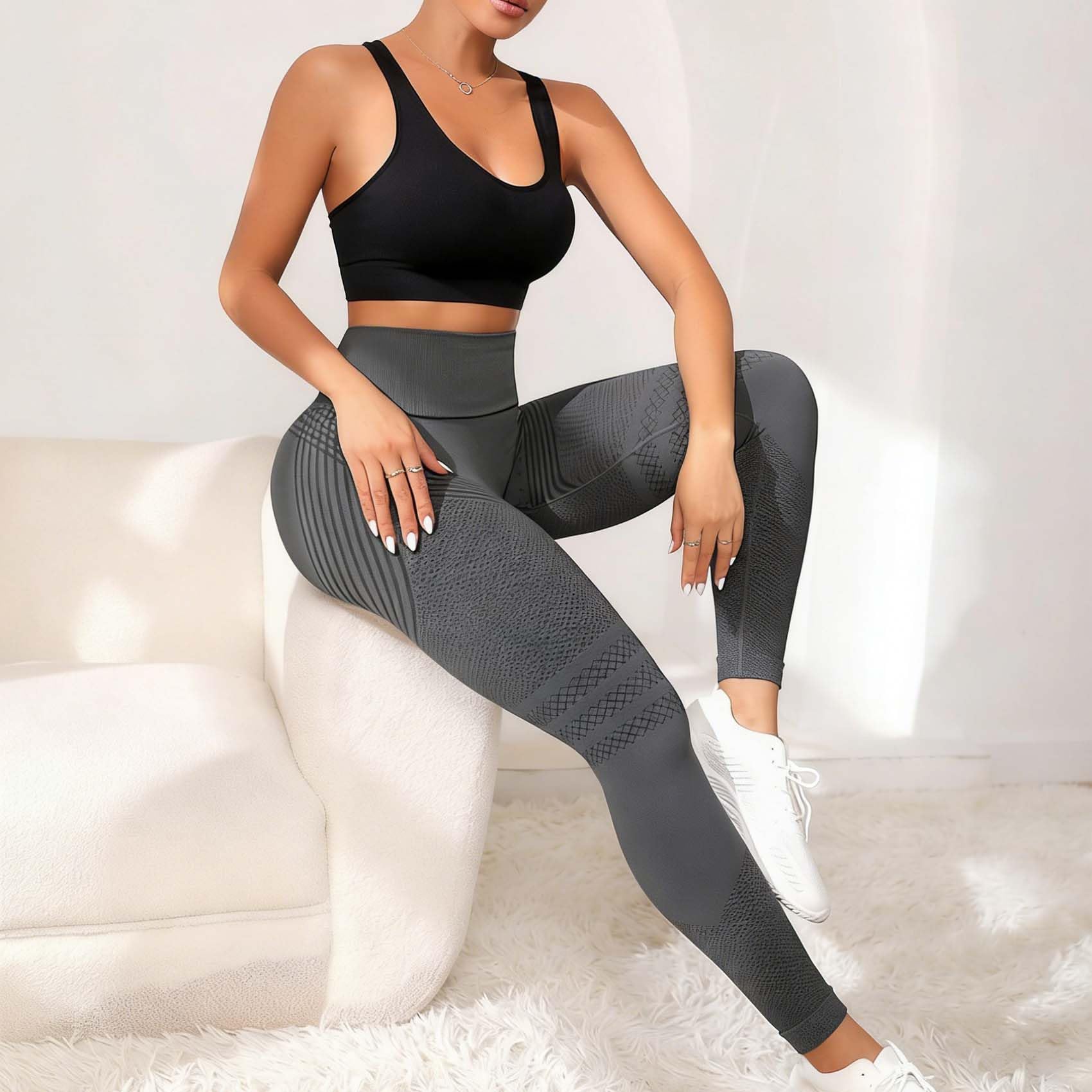Lot De 2 Leonie & Co Leggings 3D Anti Cellulite, Legging 3D Anti Cellulite Femme Leonie and Co, Minceur Taille Haute sans Couture Yoga Fitness Sport Pantalon