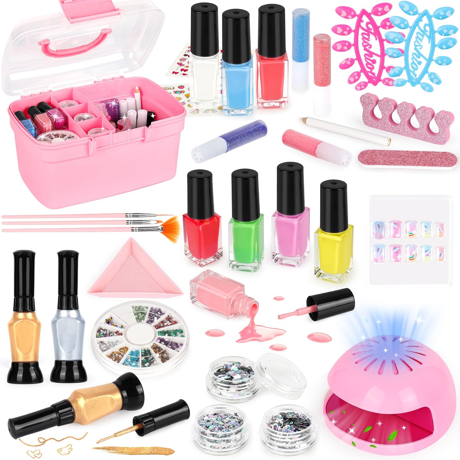 Nail Polish Set for Girls, Nail Decoration Kit with Nail Dryer and Storage Case, Non-Toxic Quick Dry Nail Polish for Kids, Birthday Christmas Gift