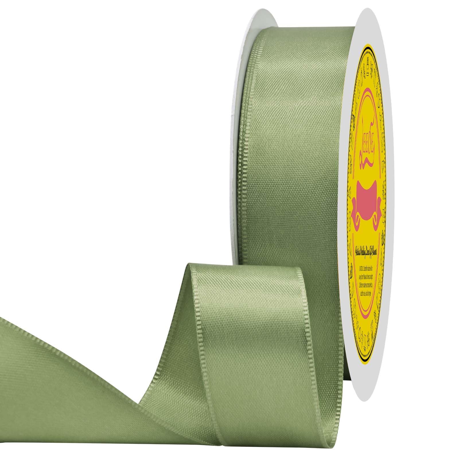 Dusty Sage Green Double Face Satin Ribbon 1 inch X 50 Yards Spool Bright Colors Very Suitable for Weddings Gift Package Wrapping Dancer Wand Sewing Party Hair Bow Invitation Decorations and More