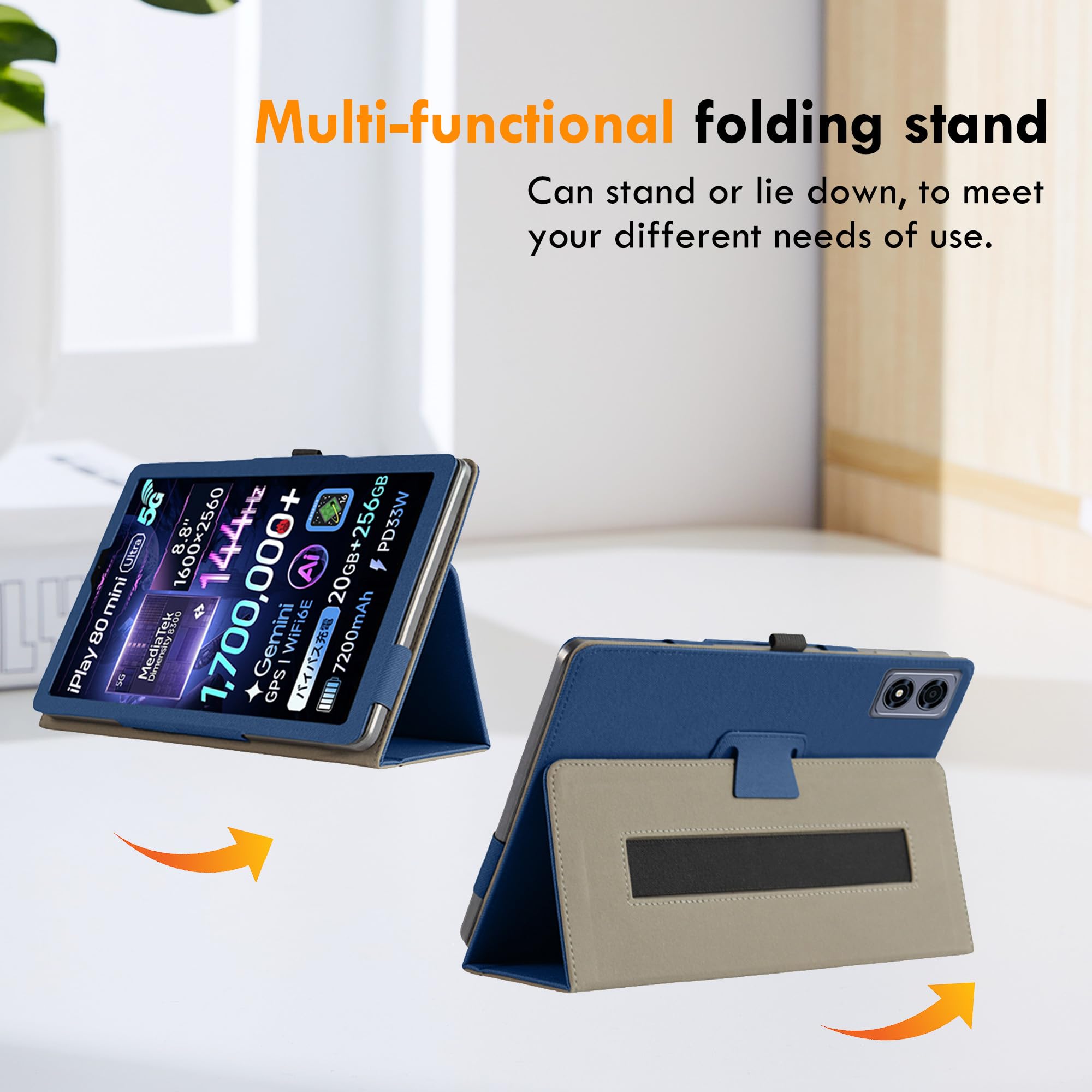 Custodia Cover per ALLDOCUBE iPlay 80 Mini ultra Tablet 8.8 Pollici, + [1 Pezzi] Vetro Temperato Pellicola Protettiva Custodia in Pelle PU Premium con Funzione Leggio [Anti-Scratch] Blu