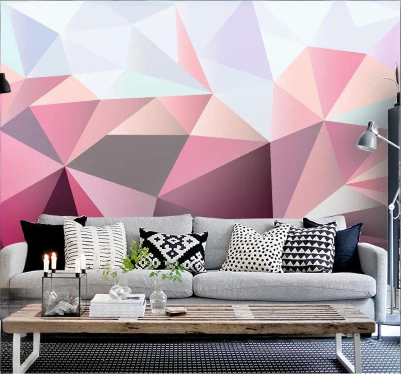 Wallpaper-3D-Xlm 250Cm×170Cm(B×H) Abstract Three Dimensional Colourful Triangles Collage 3D Wallpaper Easy Install Feature Office Living Room Sofa Bedroom Tv Background Wall Decoration-250Cm×170Cm