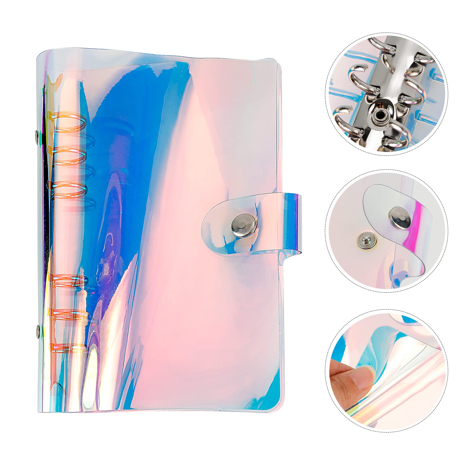 Archivador de PVC blando transparente con anillas de 6 agujeros, recargable para hojas sueltas A6/A5, cubierta protectora irisada tipo láser, ideal para cuadernos de notas y presupuestos