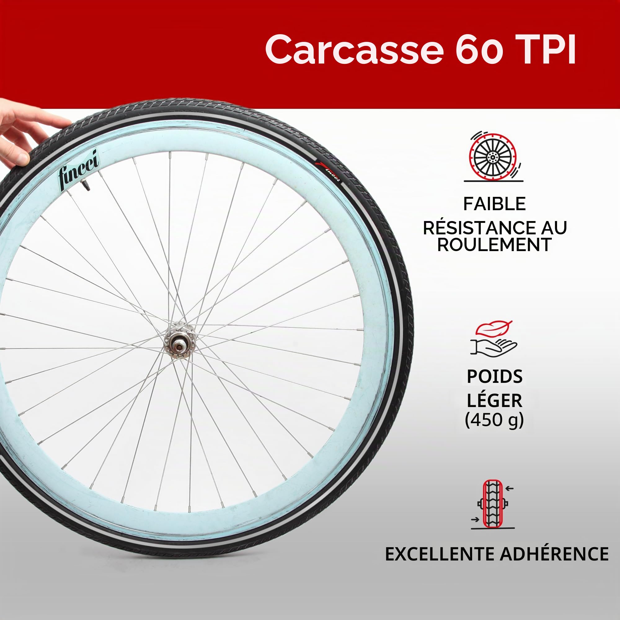 Fincci Pneu Ville 700x35c 37-622 Pliable 60 TPI Anti-Crevaison (Lot de 2) | Pneus Vélo Ville 700x35c, ETRTO 37-622, 60 TPI et Protection Nylon 1 mm - Pour Route, VTT, Touring et VAE - Lot de 2